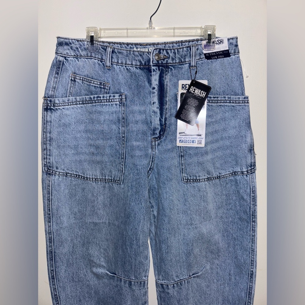 NWT Rewash Utility Barrel Cropped Jeans Size 30 Vintage Wash Blue Denim Cotton - Picture 6 of 13
